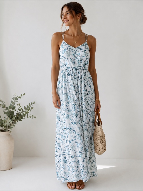 Joie Dresses & Skirts - Joie Floral Cottagecore Prairie Maxi Dress Blue White Spaghetti Straps US 12